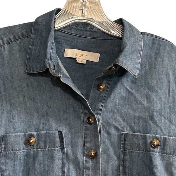 Ann Taylor LOFT Women's M Blue Denim Long Sleeve Tunic Dress Short Side Pockets - Picture 5 of 16